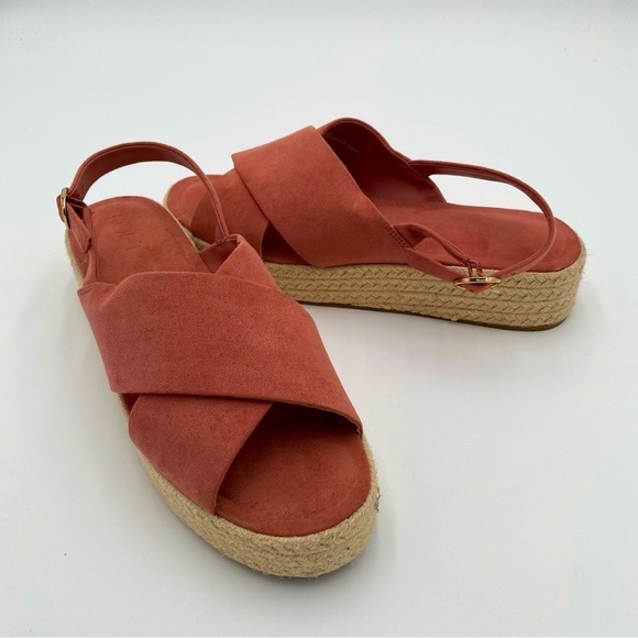 LOFT Platform‎ Strappy Espadrille Criss Cross Summer Sandals Salmon Pink 9 NWOT - Picture 1 of 8